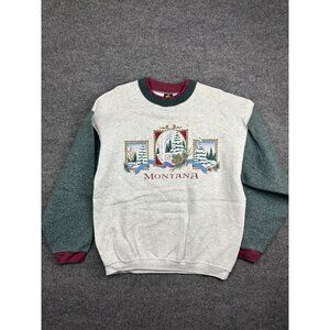 Vintage Montana Graphic Sweatshirt Men's Large USA Made Winter Scene Colorblock